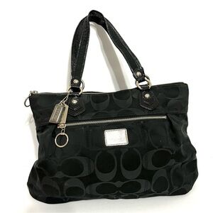 Coach Poppy Pristine Silky Pink Inside Keychains Black Designer Tote Bag